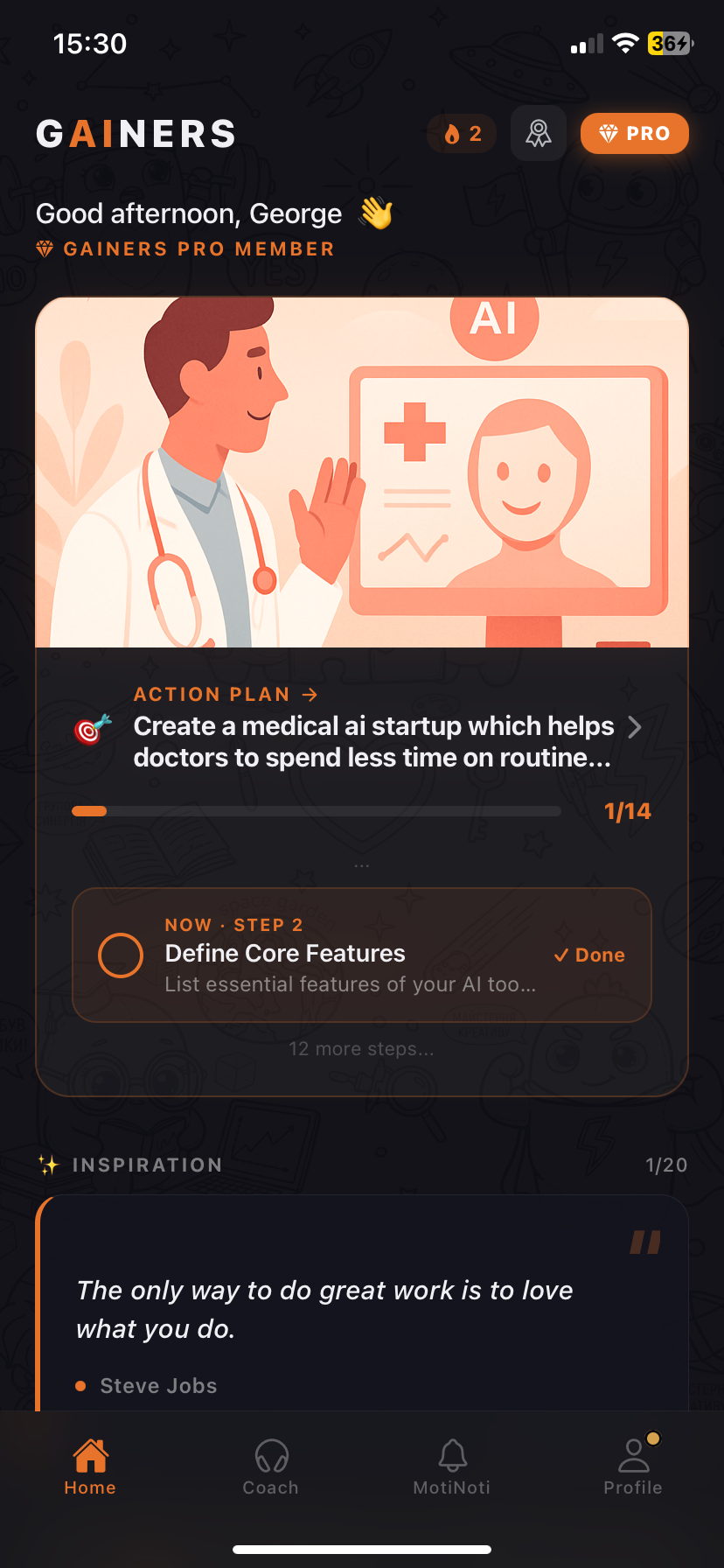 Home screen with AI coach